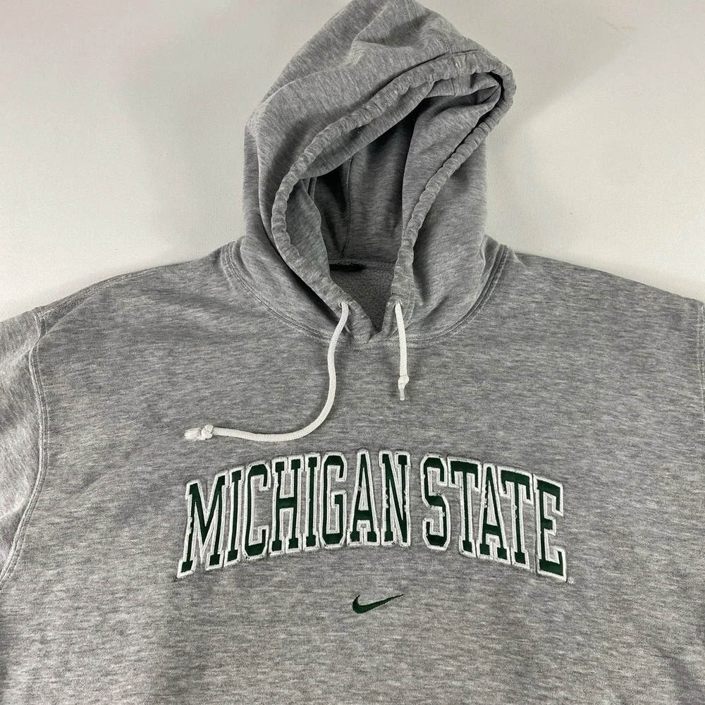 Vtg Team Nike Center Swoosh Michigan‎ State Hoody Sweatshirt Embroidered Medium